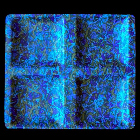 Vintage MCM Flower Power Japanese Takashima Lacquered Tray Blue Floral - Picture 8 of 12